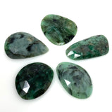 5 Pcs Rare Large Natural Emerald Rose Cut Cabochons, Loose Gemstones, Ring or Pendant Stones, 31x18mm - 37x27mm