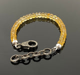 Natural Citrine Gemstone Bracelet, Pave Diamond Adjustable Bracelet, Citrine Jewelry, November Birthstone Jewelry