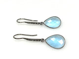 Genuine Blue Topaz Pave Diamond Earrings, Black Rhuthenium over Sterling Silver Gemstone Earrings, Vintage Jewelry
