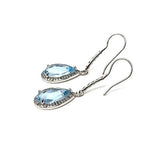 Genuine Sky Blue Topaz Pave Diamond Earrings, Sterling Silver Gemstone Earrings, Vintage Jewelry, 1.85” x 0.55”