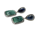 Genuine Emerald and Blue Sapphire Pave Diamond Earrings, Sapphire Earrings, Emerald Earrings, Gifts for Her