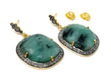 Genuine Pave Diamond Emerald Earrings, Emerald Earrings, Gifts for Her