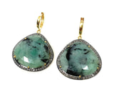 Genuine Pave Diamond Emerald Earrings, Emerald Hoop Earrings, Gifts for Her