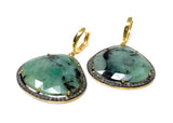 Genuine Pave Diamond Emerald Earrings, Emerald Hoop Earrings, Gifts for Her
