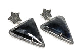 Rare Black Gray Pave Diamond Sapphire Earrings, Sapphire Gemstone Earrings, Victorian Jewelry