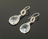 Genuine Sky Blue Topaz Pave Diamond Earrings, Sterling Silver Gemstone Earrings, Vintage Jewelry, 1.75”x 0.55”