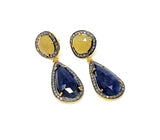 Rare Yellow and Blue Sapphire Pave Diamond Earrings, Sapphire Earrings, Genuine Gemstone Earrings, Handmade Jewelry Gifts for Her