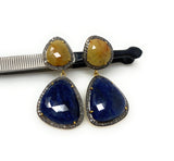 Rare Yellow and Blue Sapphire Pave Diamond Earrings, Sapphire Earrings, Genuine Gemstone Earrings, Handmade Jewelry Gifts for Her