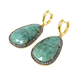 Genuine Emerald Pave Diamond Earrings, Natural Gemstone Earrings, Victorian Jewelry Gifts for Her