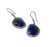 Pave Diamond Blue Sapphire Earrings, Natural Sapphire Gemstone Earrings, Victorian Jewelry