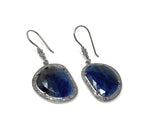 Pave Diamond Blue Sapphire Earrings, Natural Sapphire Gemstone Earrings, Victorian Jewelry