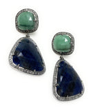 Pave Diamond Emerald and Blue Sapphire Earrings, Natural Sapphire Earrings, Genuine Emerald Earrings, Gifts for Her