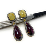 Pave Diamond Ruby and Yellow Sapphire Gemstone Earrings, Victorian Jewelry