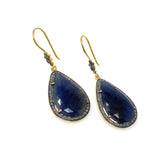 Pave Diamond Sapphire Earrings, Natural Blue Sapphire Gemstone Earrings, Victorian Jewelry, 2.15” x 0.80”