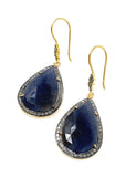 Pave Diamond Sapphire Earrings, Natural Blue Sapphire Gemstone Earrings, Victorian Jewelry, 2.15” x 0.80”