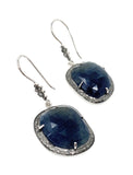 Pave Diamond Blue Sapphire Earrings, Natural Sapphire Gemstone Earrings, Victorian Jewelry, 1.85” x 0.85”
