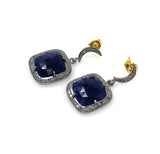 Pave Diamond Sapphire Earrings, Natural Blue Sapphire Gemstone Earrings, Moon Dangle Victorian Earrings, 1.30” x 0.60”