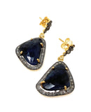 Blue Sapphire Pave Diamond Earrings, Natural Sapphire Gemstone Earrings, Victorian Jewelry, 1.25” x 0.70”