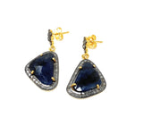 Blue Sapphire Pave Diamond Earrings, Natural Sapphire Gemstone Earrings, Victorian Jewelry, 1.25” x 0.70”