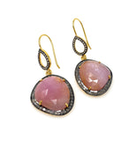 Pave Diamond Sapphire Earrings, Natural Pink Sapphire Gemstone Earrings, 14K Gold Plated Victorian Jewelry, 1.85” x 0.85”