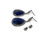 Pave Diamond Blue Sapphire Earrings, Natural Sapphire Gemstone Earrings, Silver Victorian Jewelry, 1.5” x 0.80”
