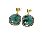 Genuine Pave Diamond Emerald Earrings, Emerald Earrings, Gifts for Her