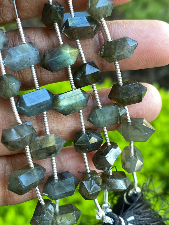 5 Pcs Labradorite Double Terminated Carved Point Beads for Jewelry Making, Hand Carved Labradorite Gemstone Beads for Wire Wrapping, 6x12mm