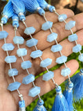 5 Pcs Blue Opal Double Terminated Beads, Hand Carved Blue Opal Gemstone Fancy Shape Beads for Wire Wrapping, 6x12mm