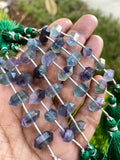 5 Pcs Natural Fluorite Double Terminated Carved Gemstone Points Drilled Beads, Fluorite Beads for Jewelry Making, 6x12mm