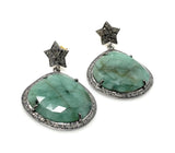 Genuine Emerald Pave Diamond Earrings, Natural Gemstone Earrings, Victorian Jewelry Gifts for Her