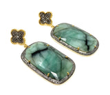 Rare Emerald Pave Diamond Earrings, Natural Gemstone Earrings, Victorian Jewelry Gifts for Her