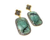 Rare Emerald Pave Diamond Earrings, Natural Gemstone Earrings, Victorian Jewelry Gifts for Her