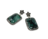 Genuine Emerald Pave Diamond Earrings, Natural Gemstone Silver Earrings, Victorian Jewelry Gifts for Her, 1.65” x 0.85”
