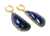 Pave Diamond Sapphire Earrings, Natural Blue Sapphire Gemstone Earrings, Victorian Jewelry, 1.85” x 0.70”