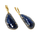 Pave Diamond Sapphire Earrings, Natural Blue Sapphire Gemstone Earrings, Victorian Jewelry, 1.85” x 0.70”