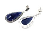 Pave Diamond Blue Sapphire Earrings, Natural Sapphire Gemstone Earrings, Victorian Jewelry, 1.5” x 0.60”