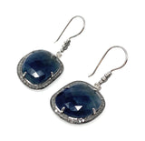 Pave Diamond Blue Sapphire Earrings, Natural Sapphire Gemstone Earrings, Victorian Jewelry, 1.85” x 0.85”