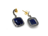 Pave Diamond Sapphire Earrings, Natural Blue Sapphire Gemstone Earrings, Moon Dangle Victorian Earrings, 1.30” x 0.60”