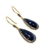 Blue Sapphire Pave Diamond Earrings, Natural Blue Sapphire Gemstone Earrings, Victorian Jewelry, 2” x 0.65”