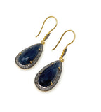 Blue Sapphire Pave Diamond Earrings, Natural Blue Sapphire Gemstone Earrings, Victorian Jewelry, 2” x 0.65”