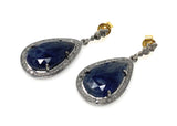 Blue Sapphire Pave Diamond Earrings, Natural Sapphire Gemstone Earrings, Victorian Jewelry, 1.40” x 0.65”