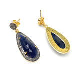 Blue Sapphire Pave Diamond Earrings, Natural Sapphire Gemstone Earrings, Victorian Jewelry, 1.5” x 0.50”