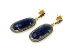Blue Sapphire Pave Diamond Earrings, Natural Sapphire Gemstone Earrings, Victorian Jewelry, 1.5” x 0.50”
