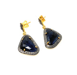 Blue Sapphire Pave Diamond Earrings, Natural Sapphire Gemstone Earrings, Victorian Jewelry, 1.25” x 0.70”