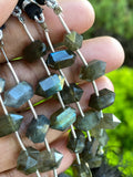 5 Pcs Labradorite Double Terminated Carved Point Beads for Jewelry Making, Hand Carved Labradorite Gemstone Beads for Wire Wrapping, 6x12mm