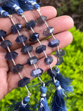 5 Pcs Iolite Double Terminated Beads, Hand Carved Iolite Gemstone Fancy Wand Shape Beads for Wire Wrapping, 6x12mm