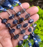 5 Pcs Iolite Double Terminated Beads, Hand Carved Iolite Gemstone Fancy Wand Shape Beads for Wire Wrapping, 6x12mm