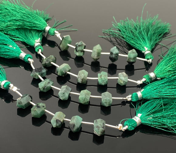 5 Pcs Emerald Double Terminated Beads, Hand Carved Emerald Gemstone Fancy Wand Shape Beads for Wire Wrapping, 6x12mm