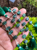 5 Pcs Emerald Double Terminated Beads, Hand Carved Emerald Gemstone Fancy Wand Shape Beads for Wire Wrapping, 6x12mm