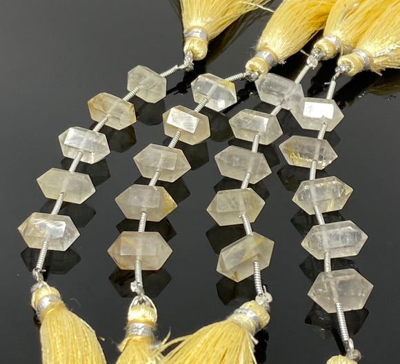 5 Pcs Yellow Rutile Quartz Double Terminated Beads, Hand Carved Yellow Rutile Gemstone Fancy Shape Beads, 6x12mm